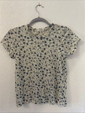 Casual Floral Crewneck Shirt - Blue/White